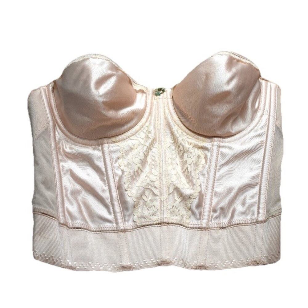 Vintage JcPenney #8430 Longline Boned Beige Strapless Bra Size 34C